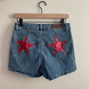 Denim Shorts with Red Star Accents
